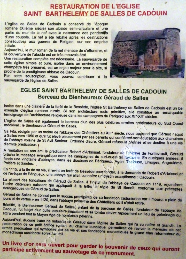 Restauration eglise saint barthelemy de salles de cadouin