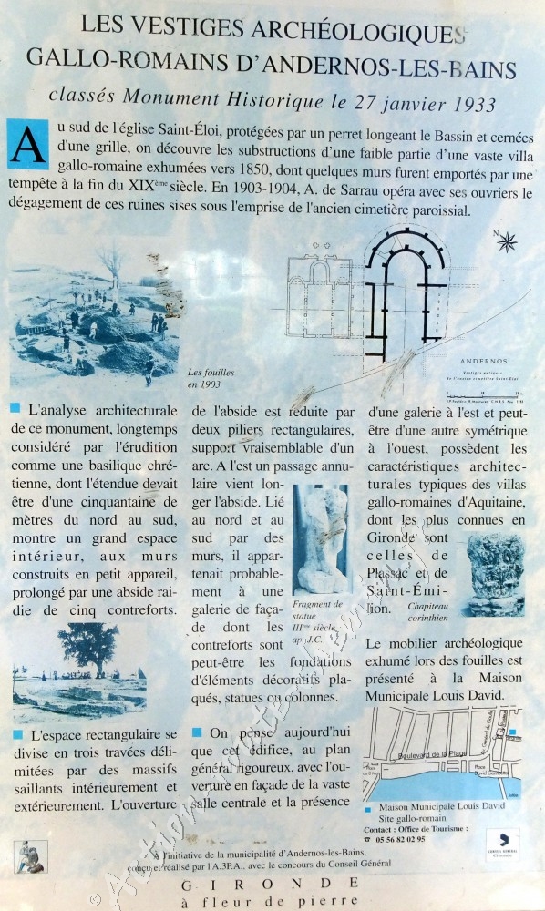Panneau municipal: Vestiges gallo-romains à Andernos