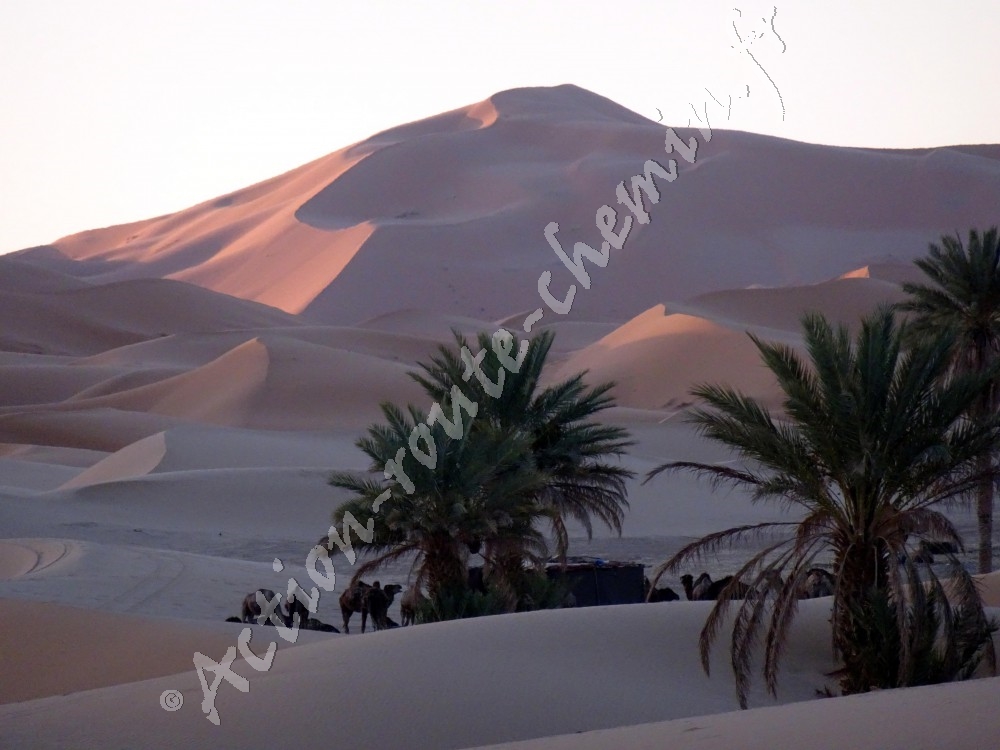 Le soleil commence a pointer sur les dunes de merzouga